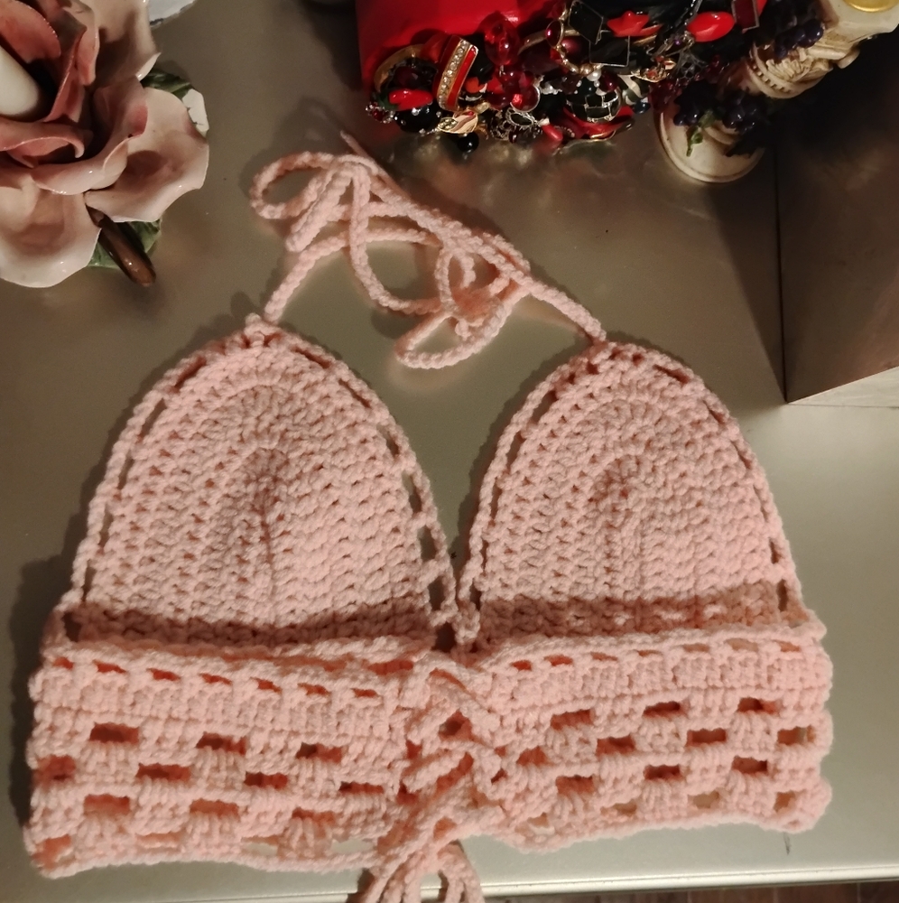 Handmade Pink Crochet Bralette - Picture 6 of 12